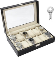 Cassetta orologeria con 12 compartimenti, orologeria con coperchio in vetro, realizzata in velluto, adatta per l'archiviazione di orologi, gioielli, ecc., il miglior regalo per uomini