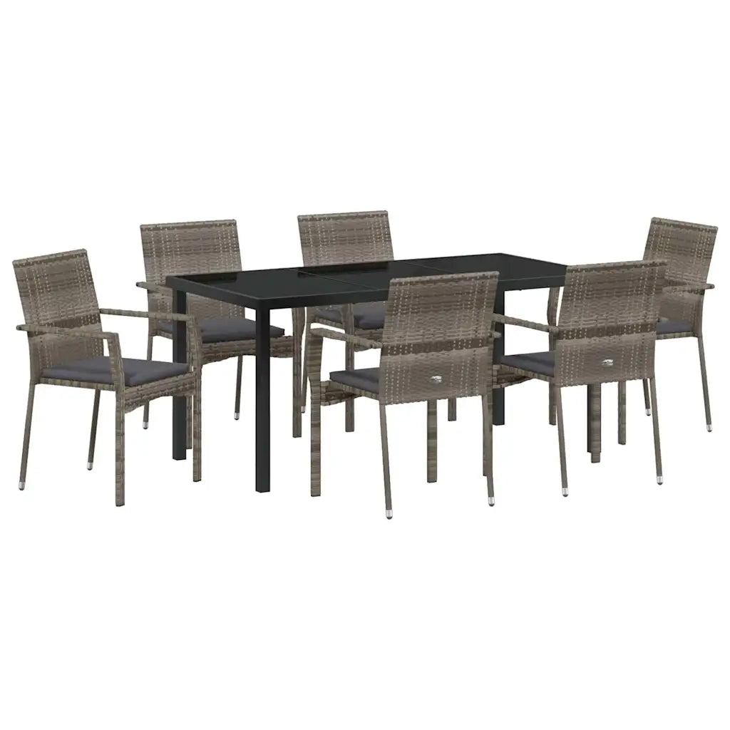 Set da Pranzo per Giardino con cuscino 7 pcs Grigio polyrattan 3380096