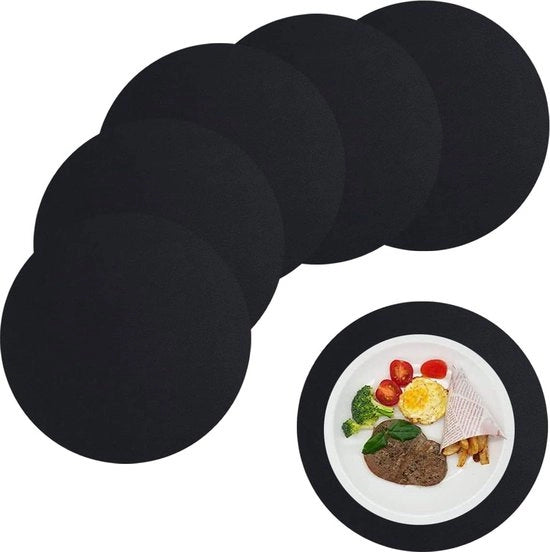 Set di piatti rotondi da tavola da 6 pezzi - Pelle lavabile Antiscivolo Resistente al calore - Doppio lato - 33 cm Nero