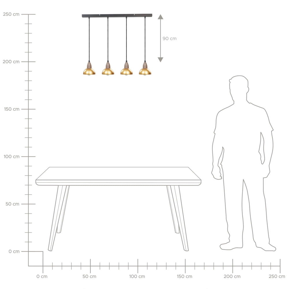Lampada a sospensione Ottone Metallo Ferro Base Paralumi 4 Luce Punto Casa Accessori Illuminazione Soggiorno Sala da Pranzo