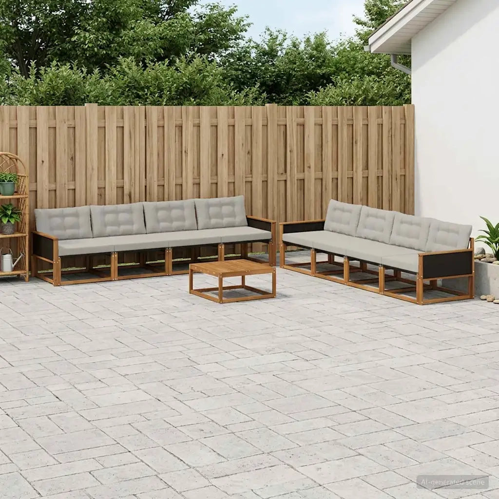 Set di divani da esterno 9 pcs Naturale e Grigio Chiaro