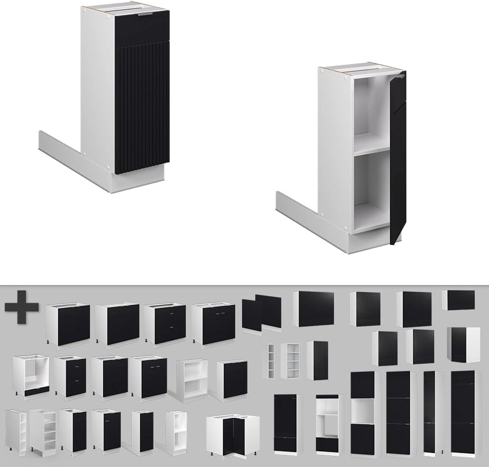 Isola cucina Fame-Line, Nero a righe, 30 cm senza piano di lavoro