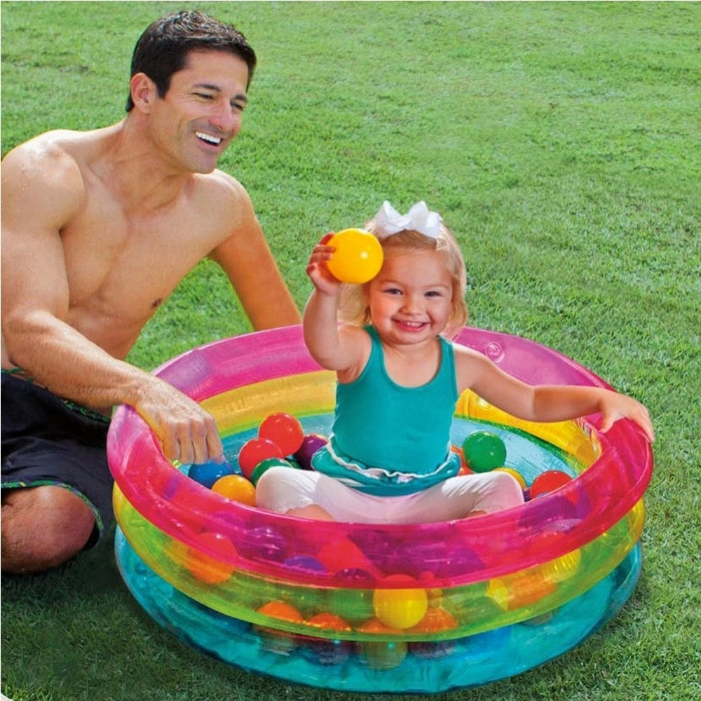 Trade Shop - Piscina Gonfiabile Per Bambini 3 Anelli Colorati 86x25cm Con Set Palline -
