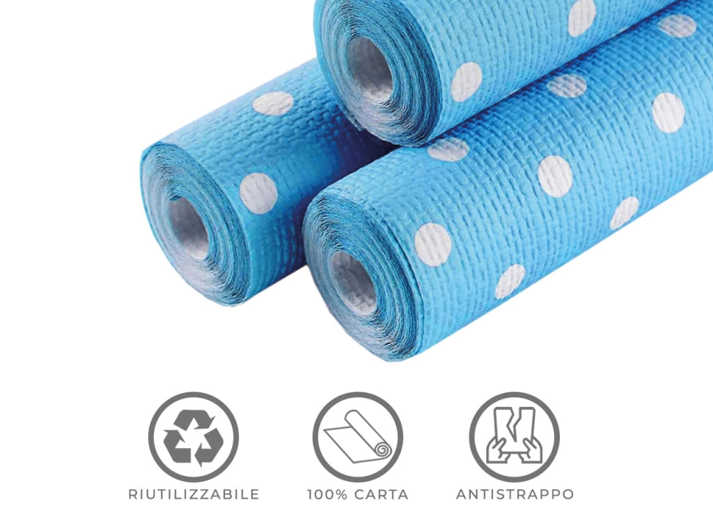 Rotolo Tovaglia A Pois Per Feste Antistrappo 100% Carta Made Italy 5mtx1,20mt - 5 Metri - Azzurro