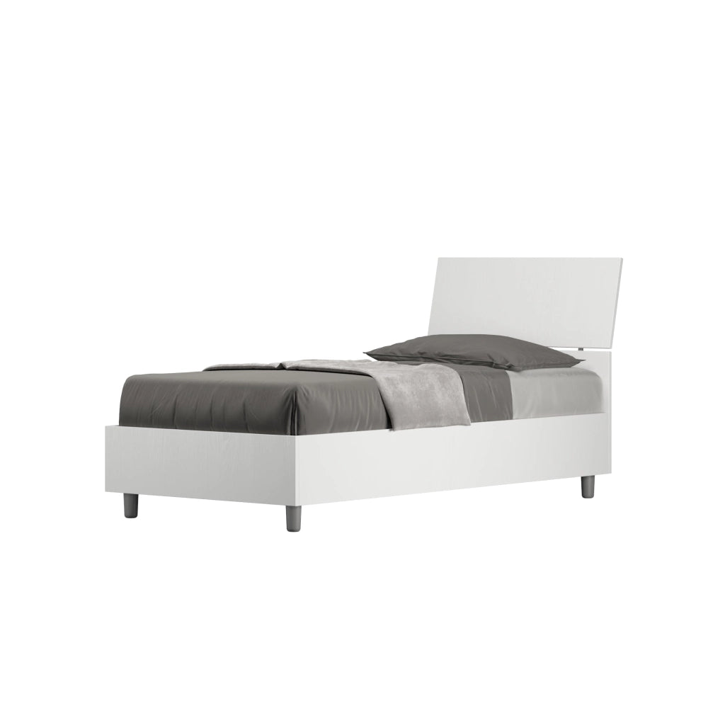 Letto Singolo 80x200 cm con Rete e Contenitore Testata Inclinata Demas Bianco Frassino
