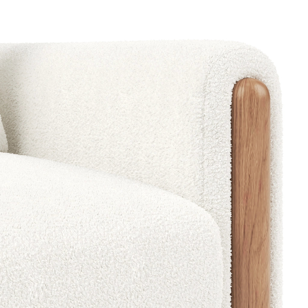 Poltrona lounge in tessuto teddy bianco con cuscini spessi