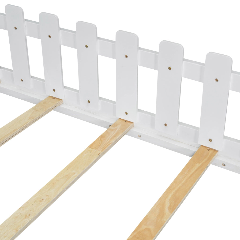 Letto a Casetta 140×200 cm; Letto Singolo con Sponda; per Bambino; senza Materasso; in Pino e MDF; Bianco