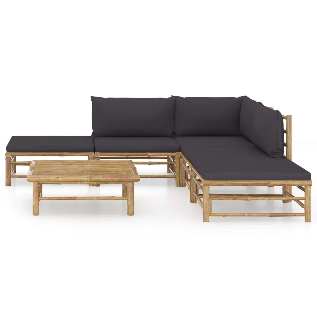 Set Divani da Giardino 6 pz con Cuscini Grigio Scuro in BambÃ¹ cod mxl 40102