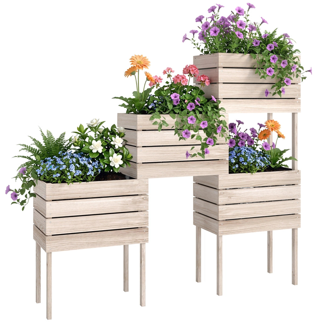 Letto per Orto Rialzato con Vasi ¨C Zephmum ¨C Legno Naturale 50x30x60cm