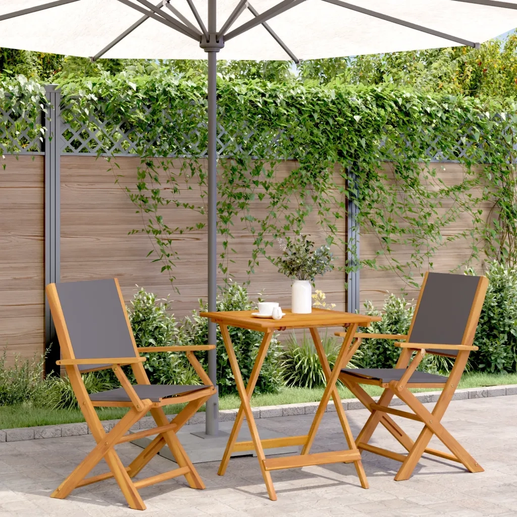 Set da Bistrot 3pz | Set Salotto da Giardino Antracite in Tessuto e Legno Massello