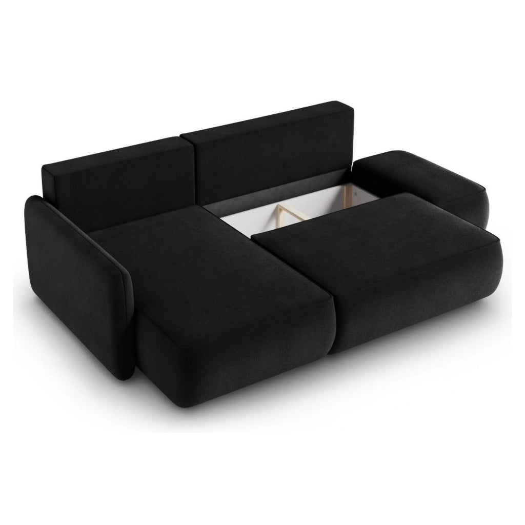 Rezzo, Divano Letto con Penisola Contenitore, 229x148 cm Nero