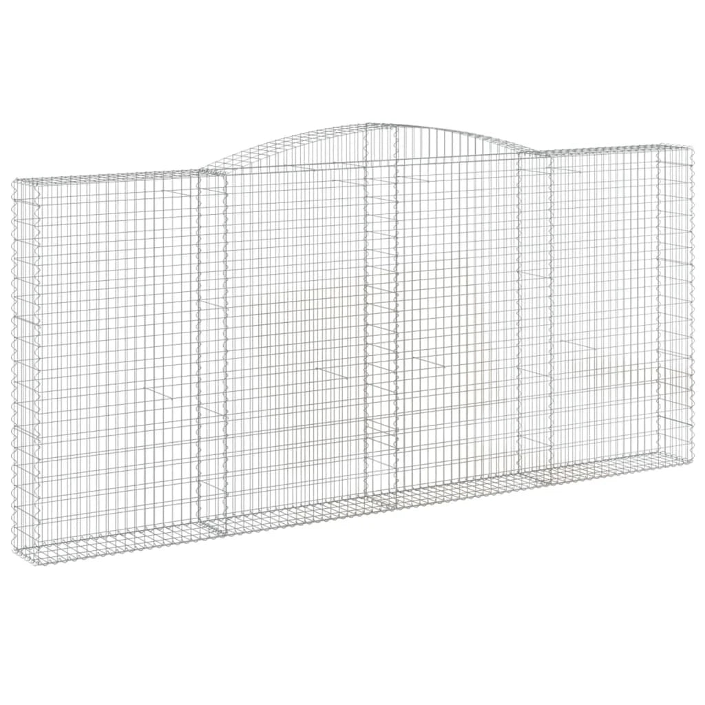 Cestini gabbioni recinzione a gabbia muro di contenimento ad arco 6 pezzi 400 x 30 x 180/200 cm ferro zincato argento 02_0041038
