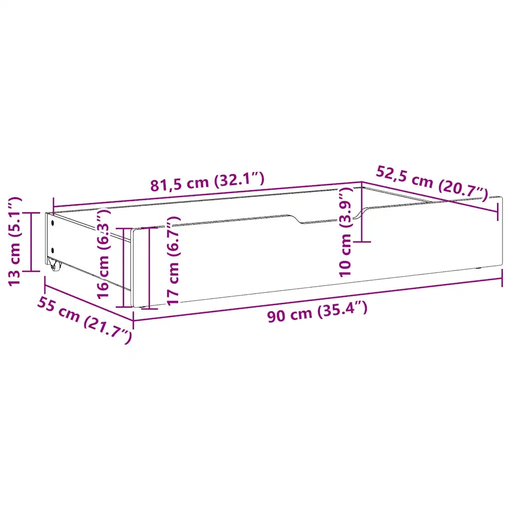 vidaXL Cassettoni da Letto 2 pz Bianchi 90x55x17cm Legno Massello Pino