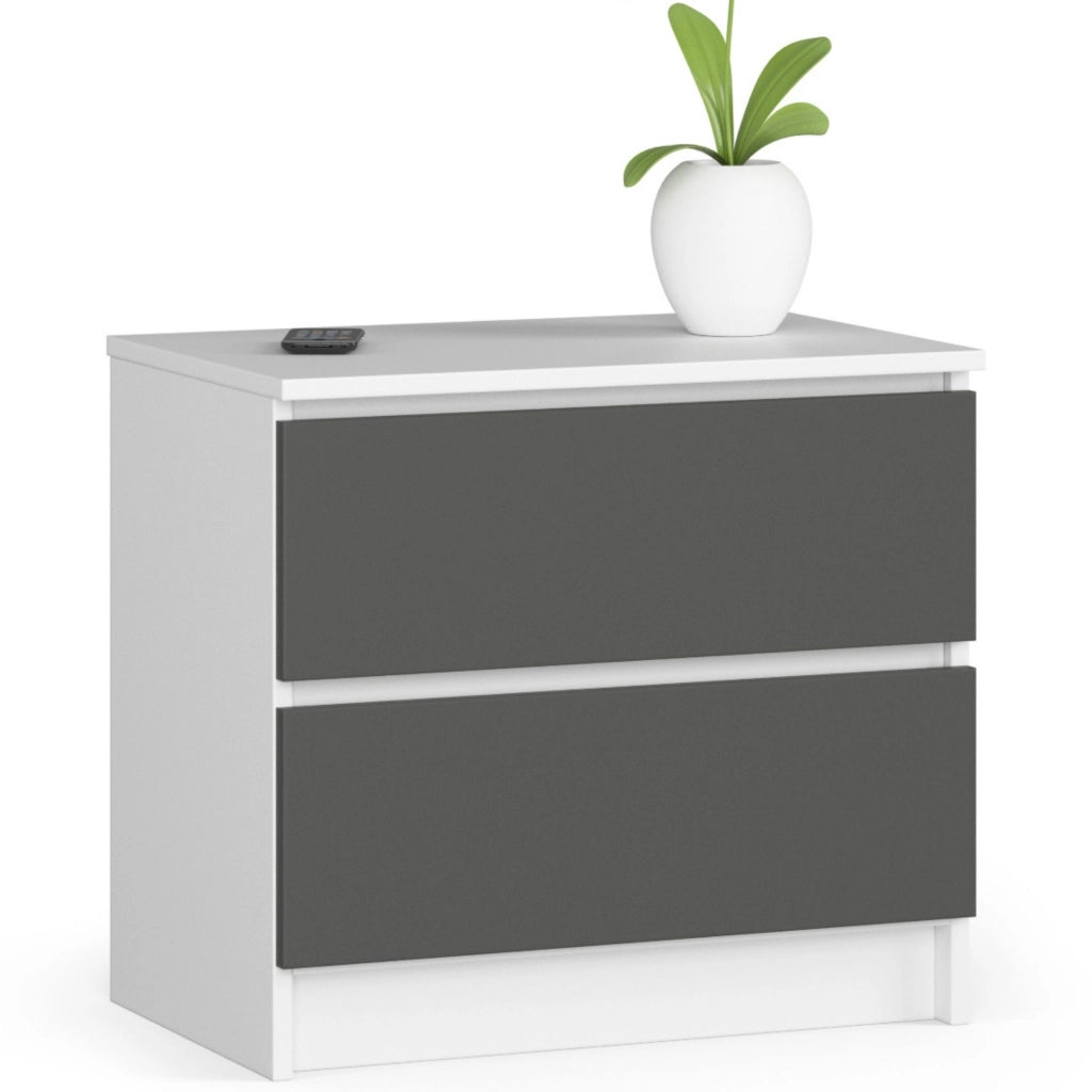 Comodino AKORD K60 Bianca 60 cm 2 cassetti inserto frontale Grigio Grafite 60x40x55 cm