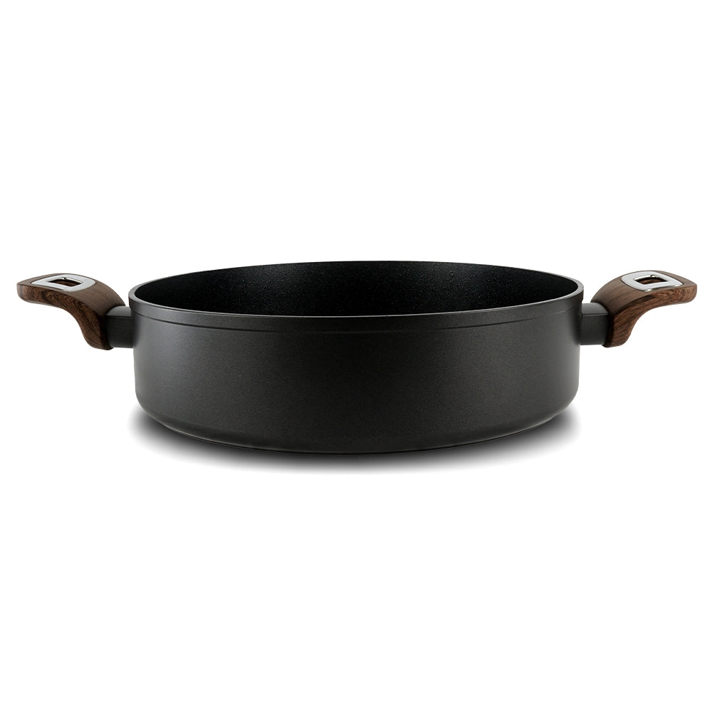Tegame 2 maniglie con coperchio Elegance Wood 28 cm doppio fondo acciaio inox, manico Soft touch