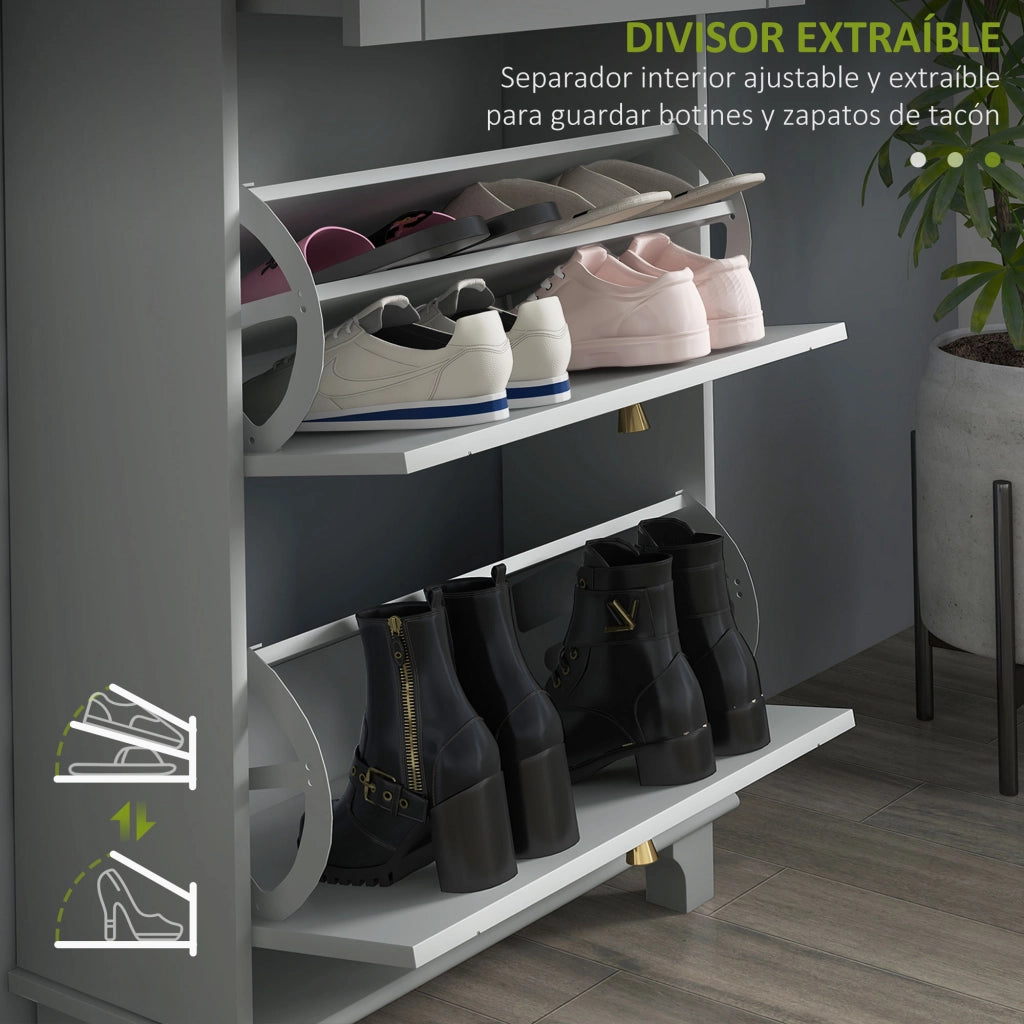 Mobiletto per Scarpe con 2 Ante e 1 Cassetto ¨C Zephmum ¨C Grigio 60x23.5x98.5 cm