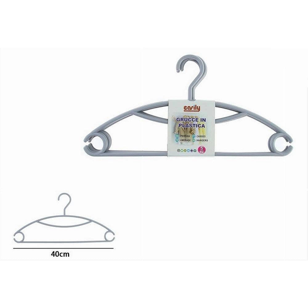 Trade Shop - Set 5pz Grucce Stampelle Appendiabiti In Plastica Grigia Vestiti Pantaloni 87684 -