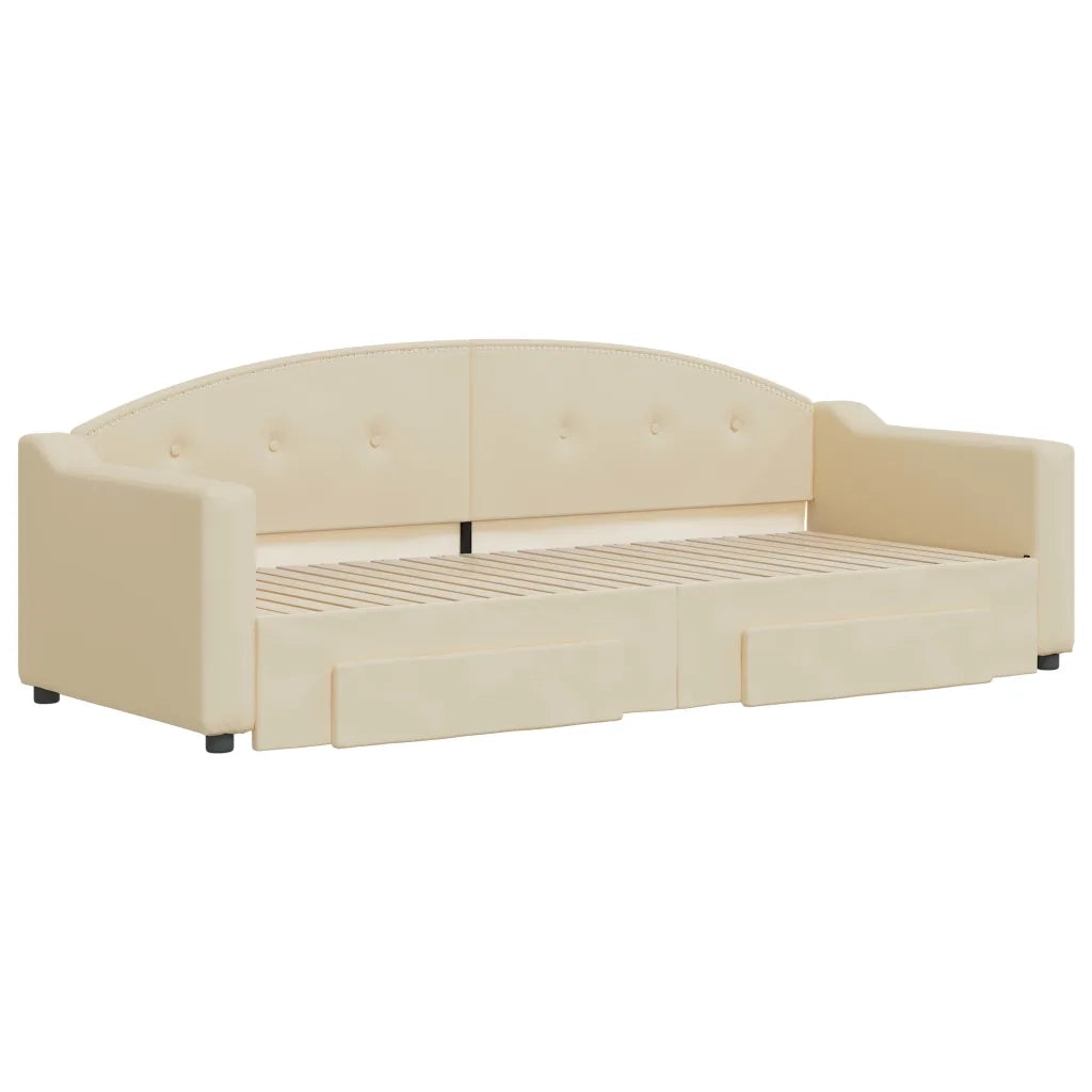 Divano Letto Estraibile con Cassetti-Sofa Letto-Daybed Crema 80x200 cm in Tessuto 850155