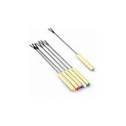 Kaufgut KAU560366 Set 6 Forchettine da Fonduta manico legno naturale punta acciaio cromato 31 cm colore Naturale