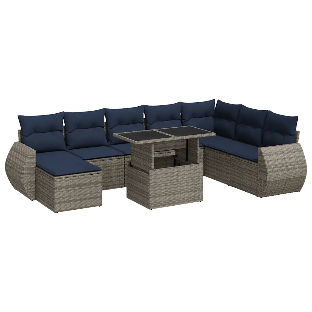 Set Divani Giardino 9 pz con Cuscini Polyrattan Acacia Grigio 3326692