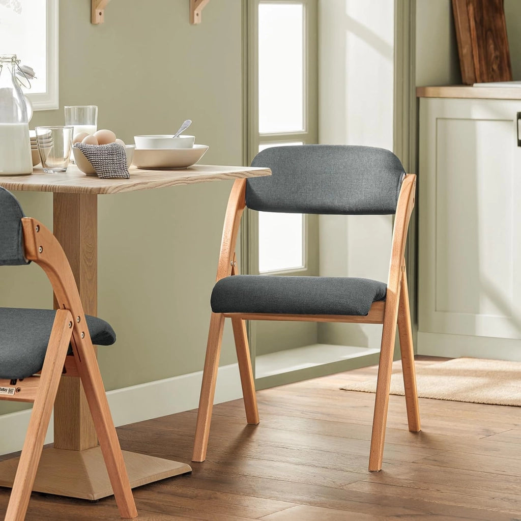 Sedia Pieghevole in Legno Set da 2 Poltrona Imbottita da Cucina, Sedie da Interno per Ufficio, Balcone, Giardino – Sedie Pieghevoli Salvaspazio Richiudibili in Faggio, Grigio Scuro FST92-SGx2