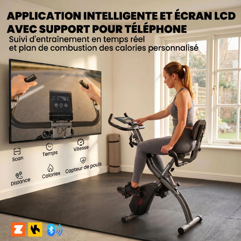Cyclette Pieghevole 3-in-1 ¨C Xylo ¨C Resistenza Magnetica 8 Livelli, Display LCD, Bluetooth