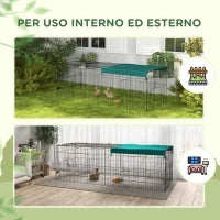 Gabbia per Conigli da Esterno e Interno con Tettuccio in Acciaio, 220x85x70cm, Verde
