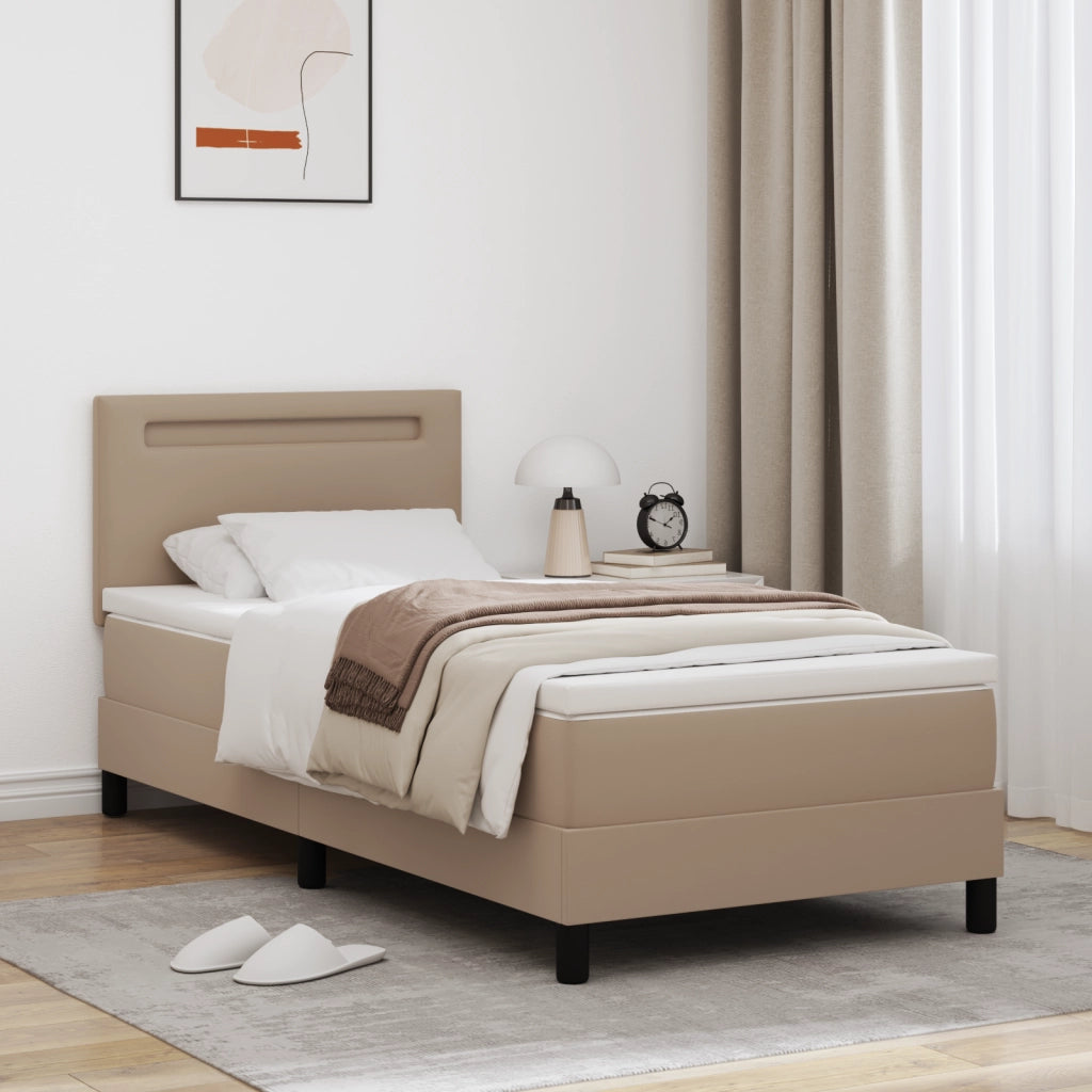 Letto a Molle Box  con Materasso Cappuccino 100x200 cm Pelle Sintetica