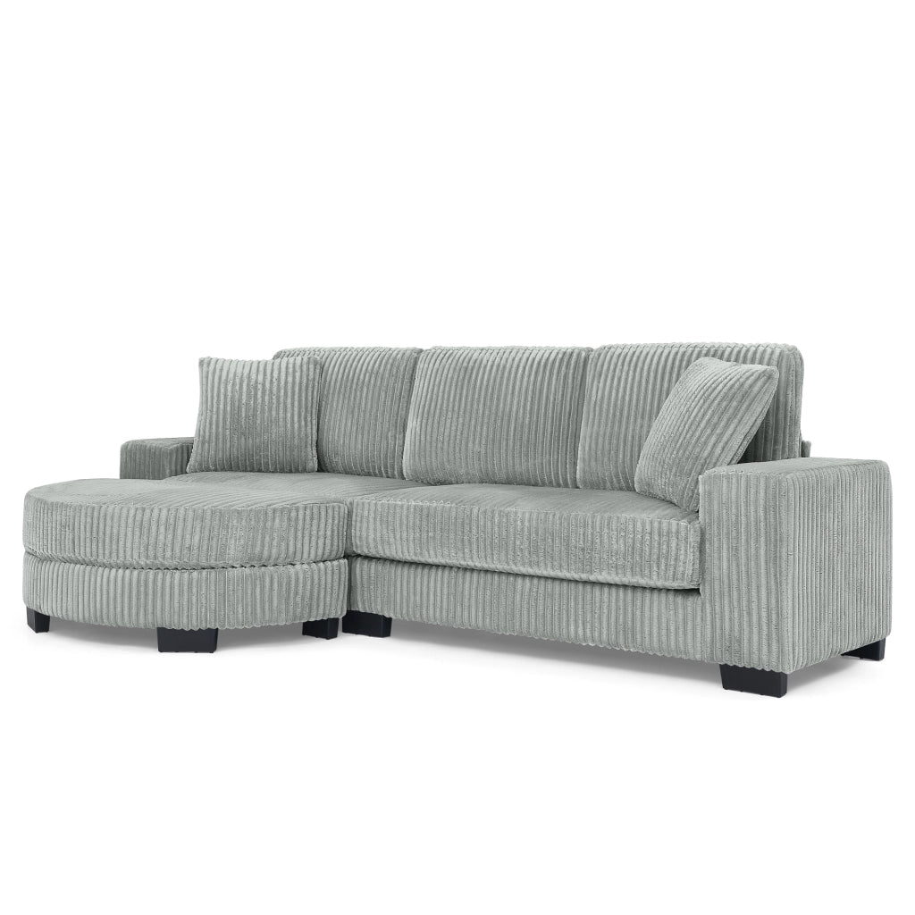 Divano angolare 4 posti - con pouf ovale reversibile e 2 cuscini - in corduroy - grigio