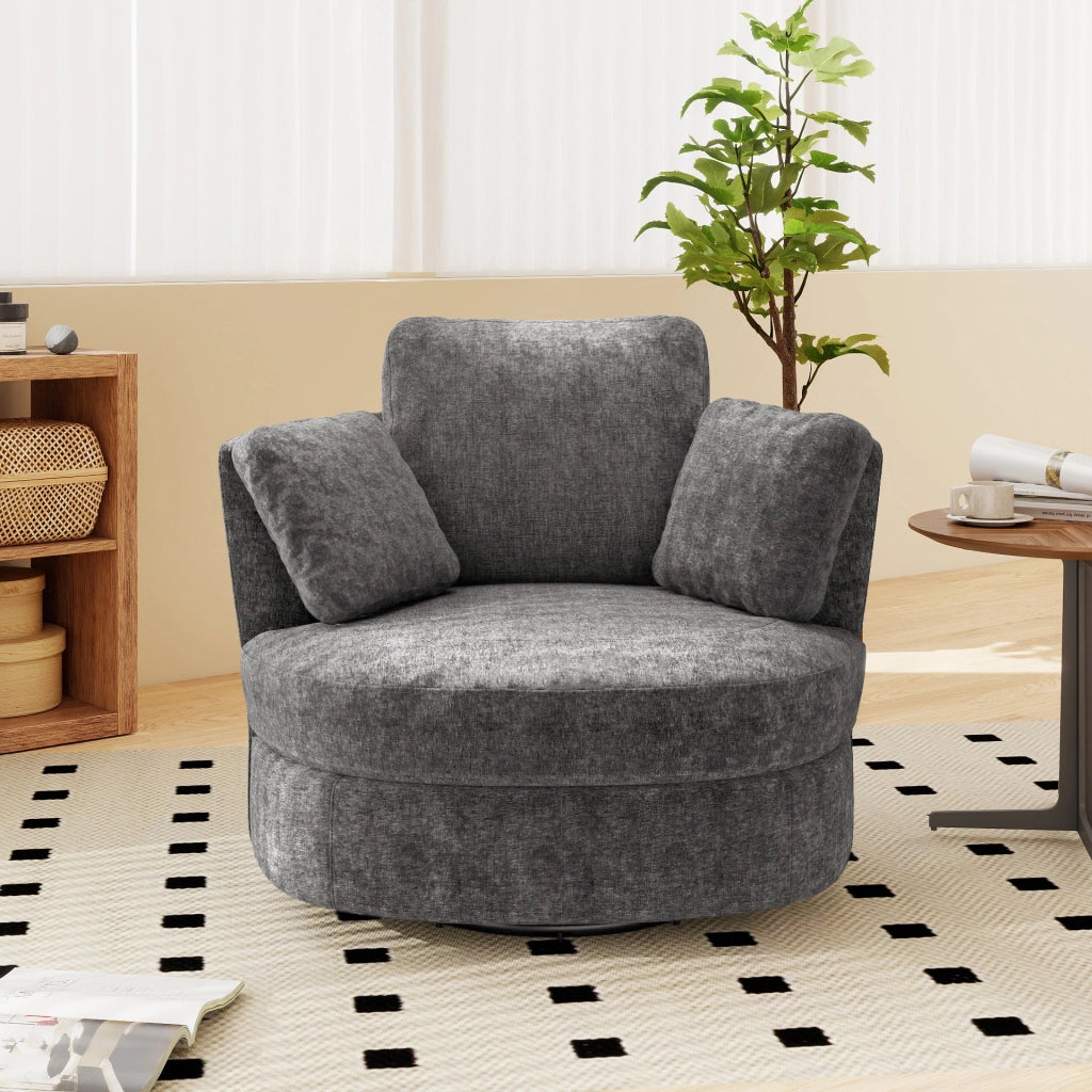 Poltrona XXL moderna - Zephmum- Grigio Chenille, 3 cuscini indipendenti, imbottitura elastica