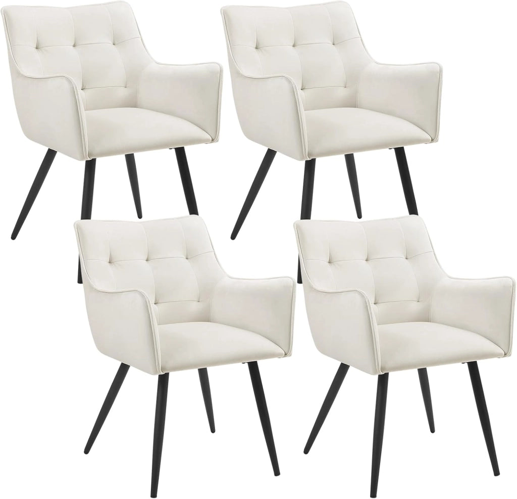 Set di 4 Sedie da Pranzo Moderne, Sedie da Cucina con Schienale e Braccioli, Poltroncine Imbottite con Gambe in Metallo, per Salotto, Ufficio e Cameretta, in Velluto, Crema, BH374cm-4