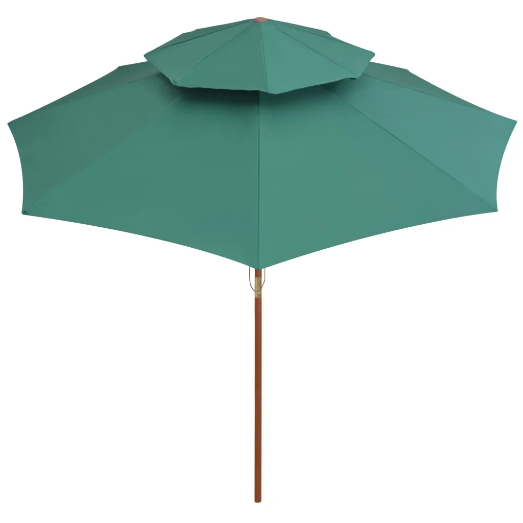 Ombrellone a 2 Livelli 270x270 cm con Palo in Legno Verde 42963