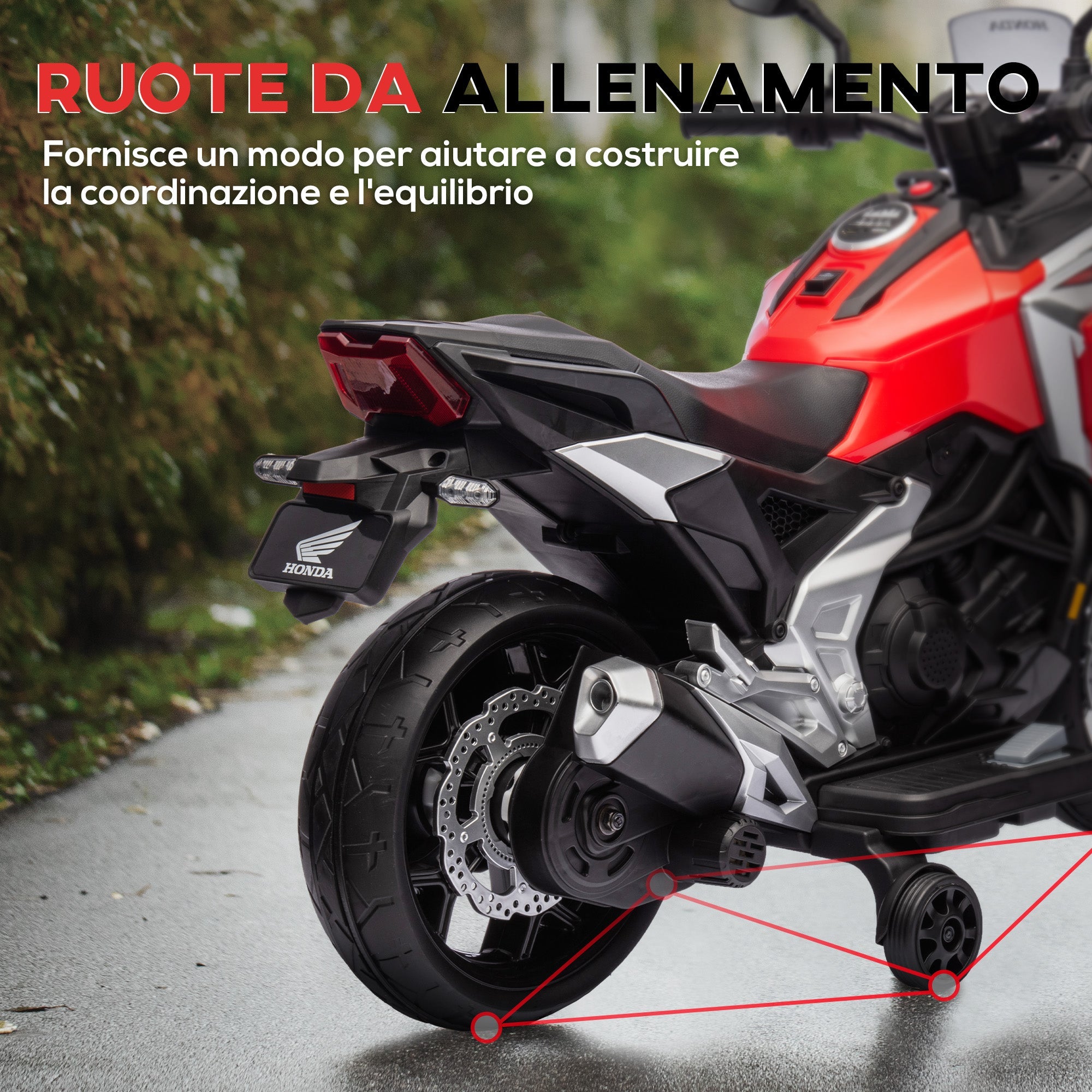 Moto Elettrica per Bambini Licenza Honda con Fari e Rotelle Rosso