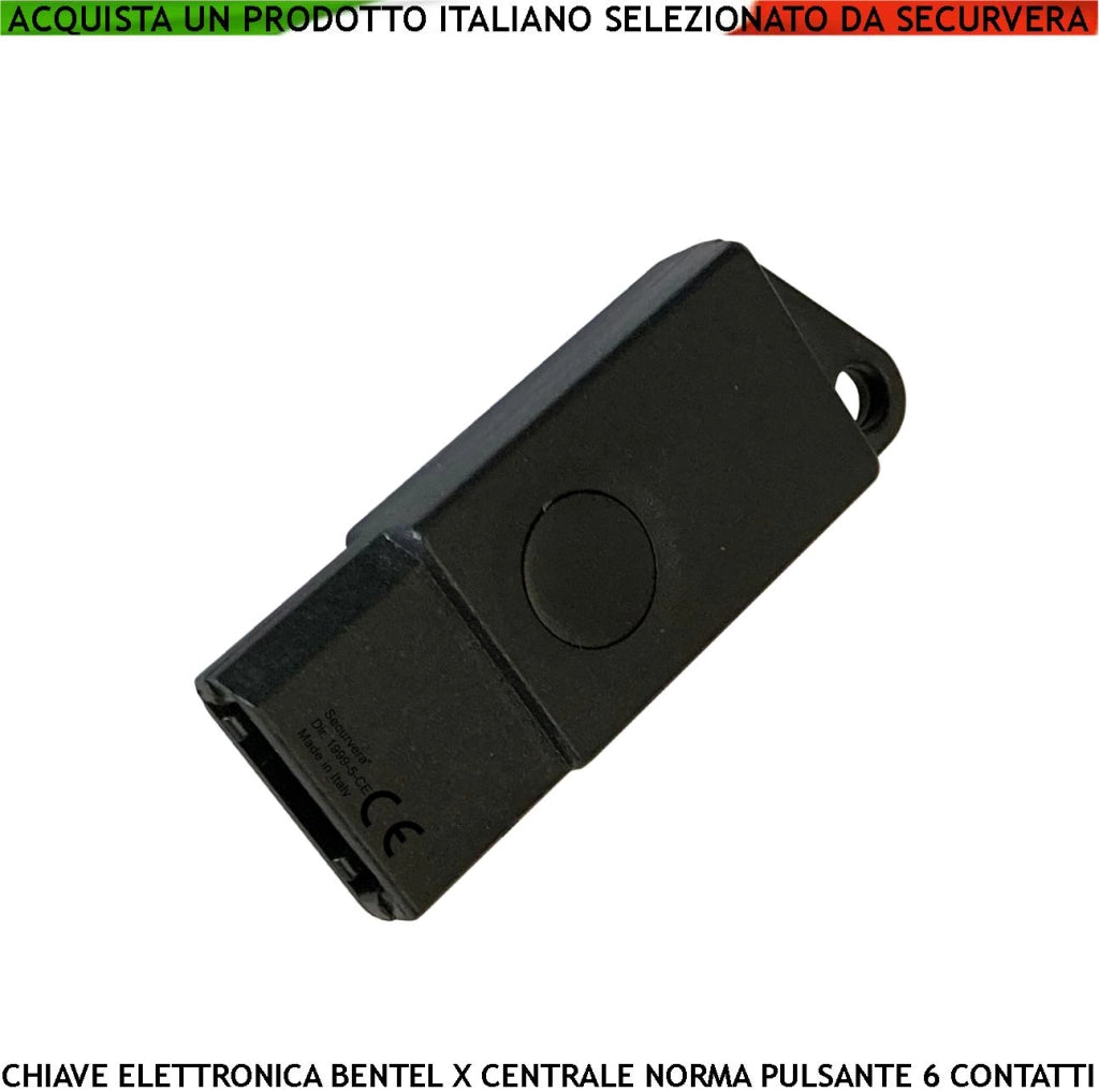Chiave Elettronica Vergine Bentel DKC per Centrale Norma Connettore 6 Contatti Pulsante per Attivazione dei Gruppi Contenitore ABS con Foro per Porta Chiave Inserimento Posizione Polarizzata Dimensioni L56XP20S10 mm Peso 8 gr
