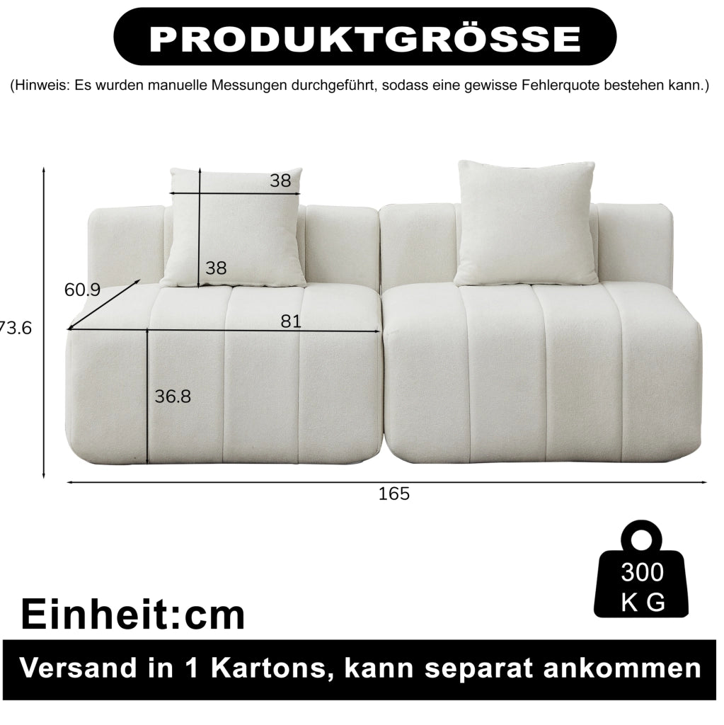 Divano modulare in ciniglia beige a 2 moduli