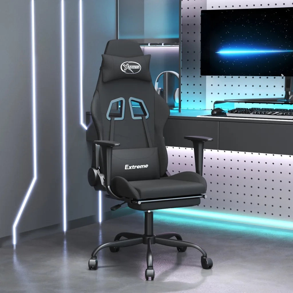 Sedia da Gaming con Poggiapiedi Nero in Tessuto 3143725