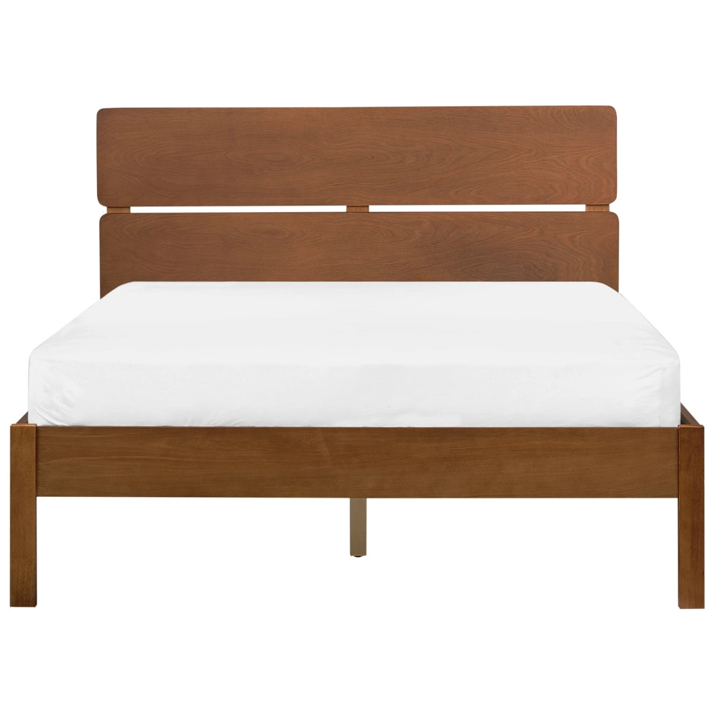 Letto in marrone scuro UE matrimoniale 140 x 200 cm con testiera a doghe Stile rustico minimalista con LED