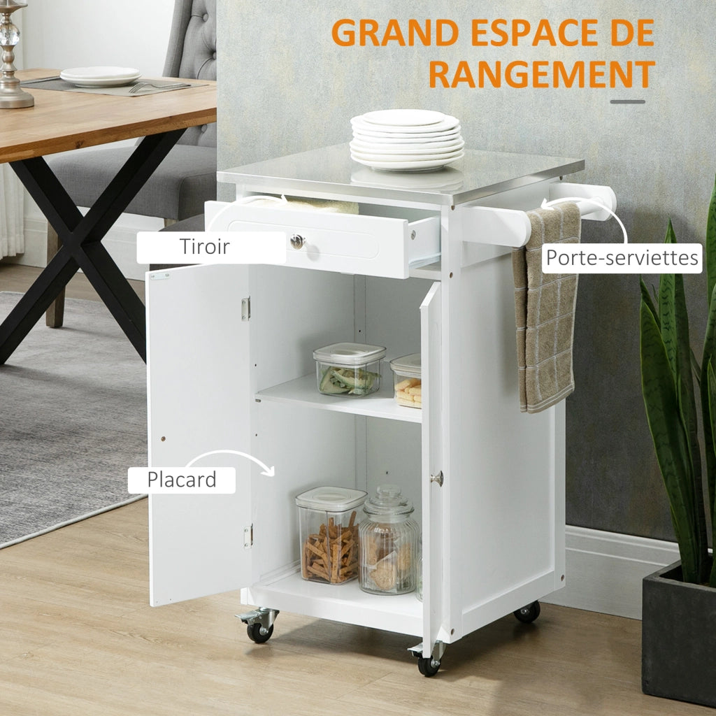 Carrello da cucina con cassetto e ripiani ¨C zephmum ¨C bianco acciaio inox