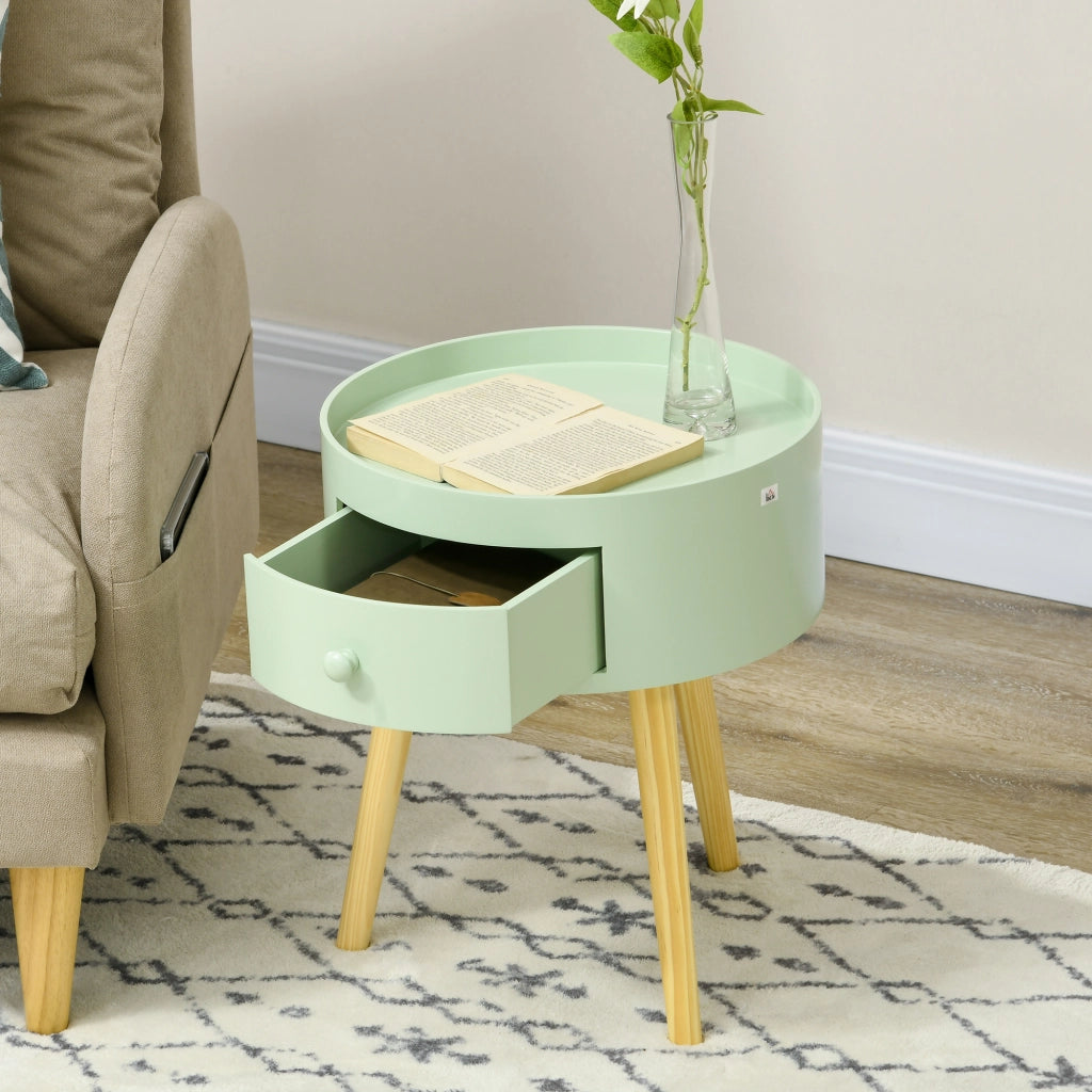 Tavolino rotondo con cassetto ¨C zephmum ¨C design scandinavo gambe effilate