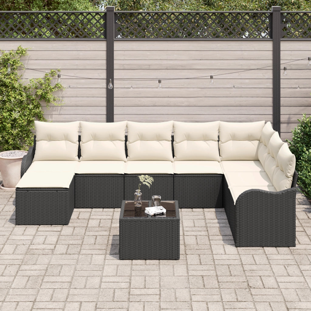 Set Divano da Giardino 8 Pezzi con Cuscini Rattan Poliarella Marrone