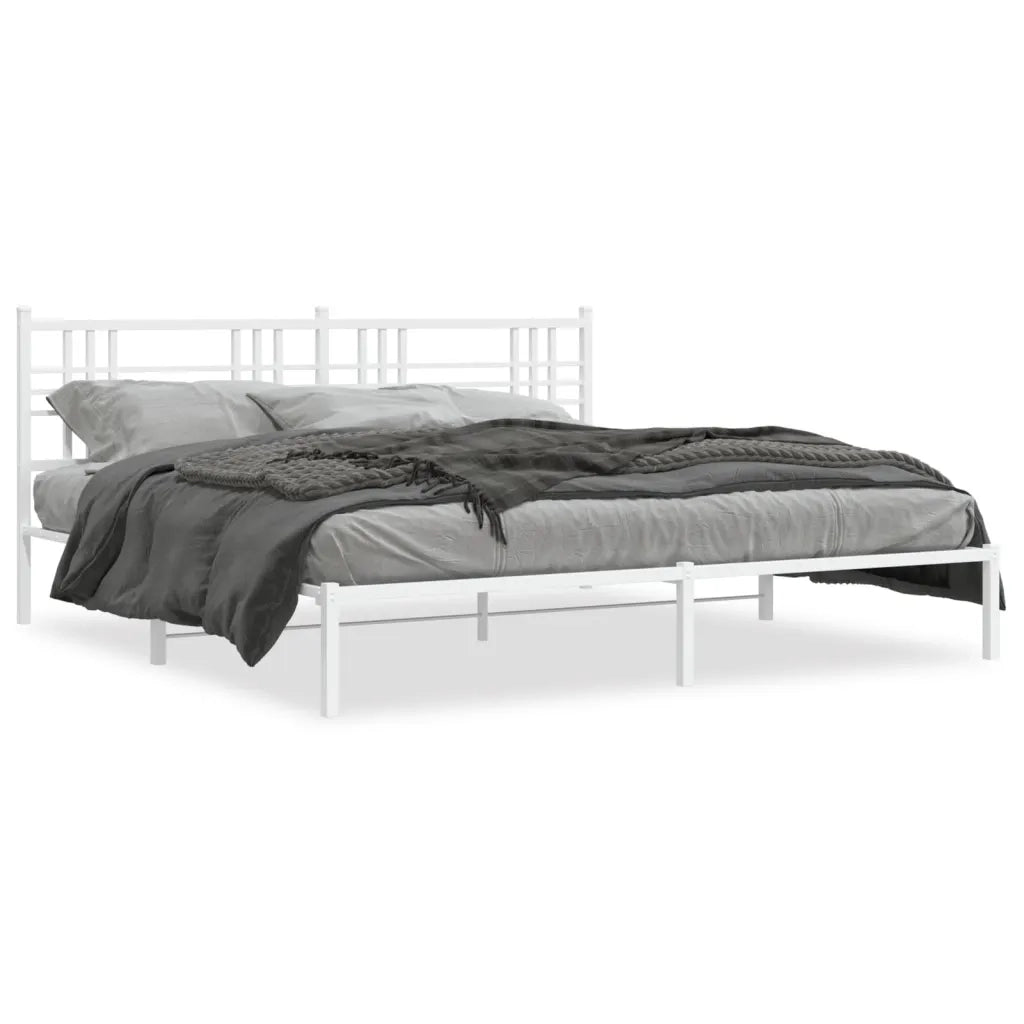 Letto matrimoniale | Letto per adulti | Giroletto con Testiera Metallo Bianco 200x200 cm