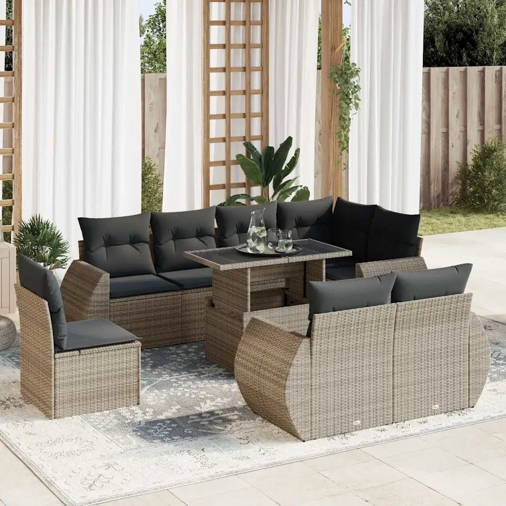 Set Divano da Giardino 9 pz con Cuscini Grigio in Polyrattan 3326661