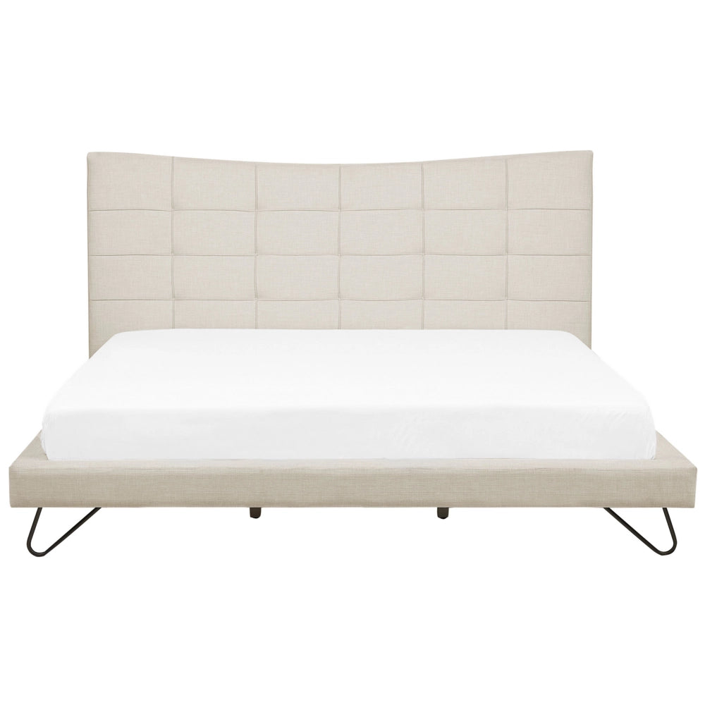 Letto Beige in tessuto di poliestere a Doghe Trapuntatura a Bottoni 180 x 200 cm Testiera Trapuntata