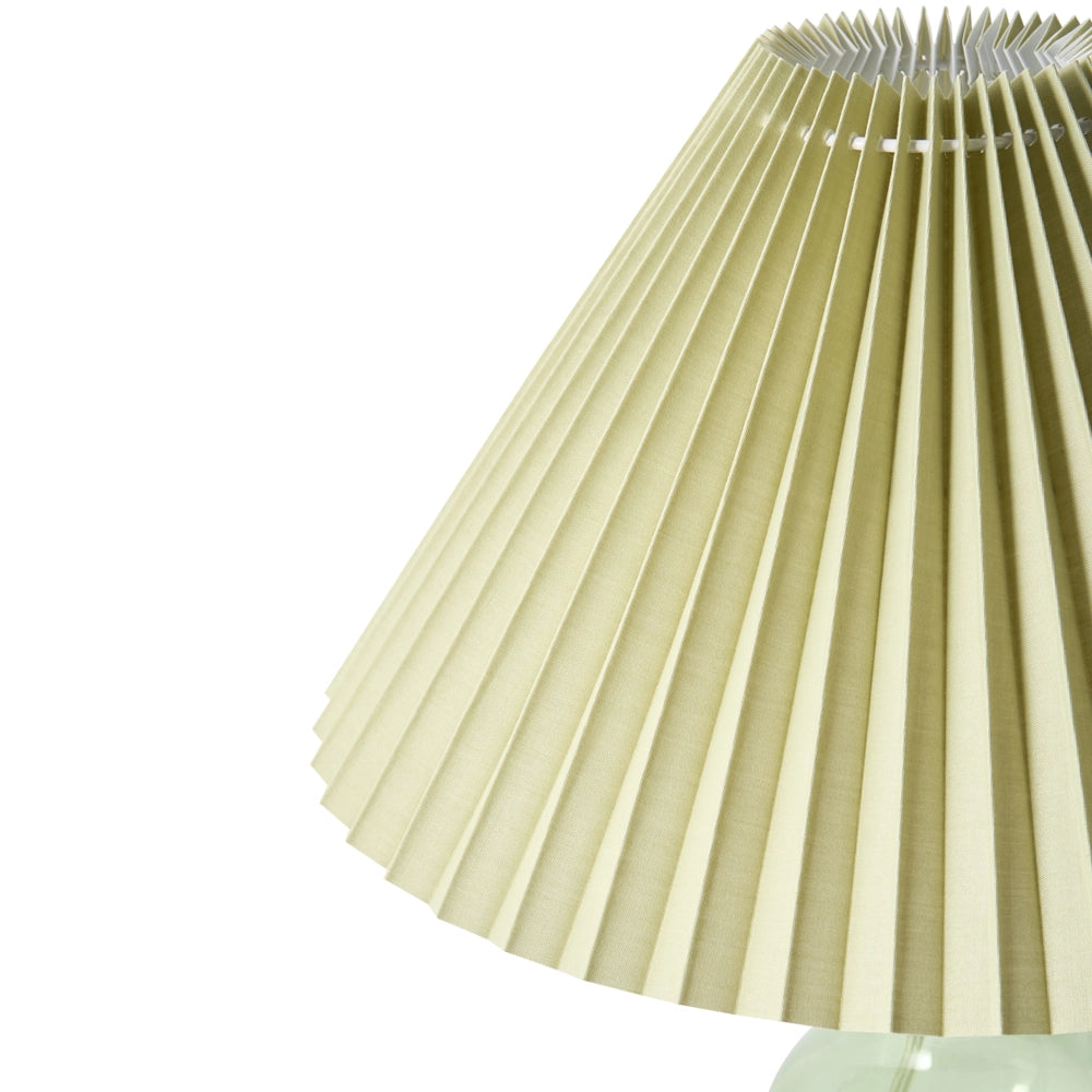 Lampada da tavolo decorativa Forma scultorea Base in vetro Paralume a campana Tessuto verde
