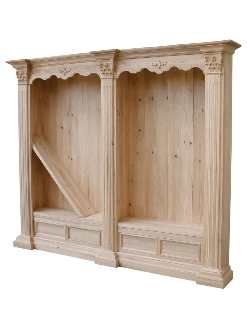 Libreria classica intarsiata in legno grezzo 254x49x211 (160) - Mobili 2G