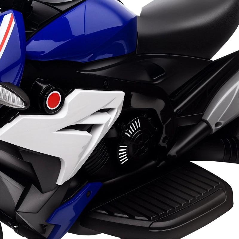 Motocicletta elettrica per bambini, con luci e suoni, 3 km/h, ricaricabile, in plastica e metallo, blu/bianca