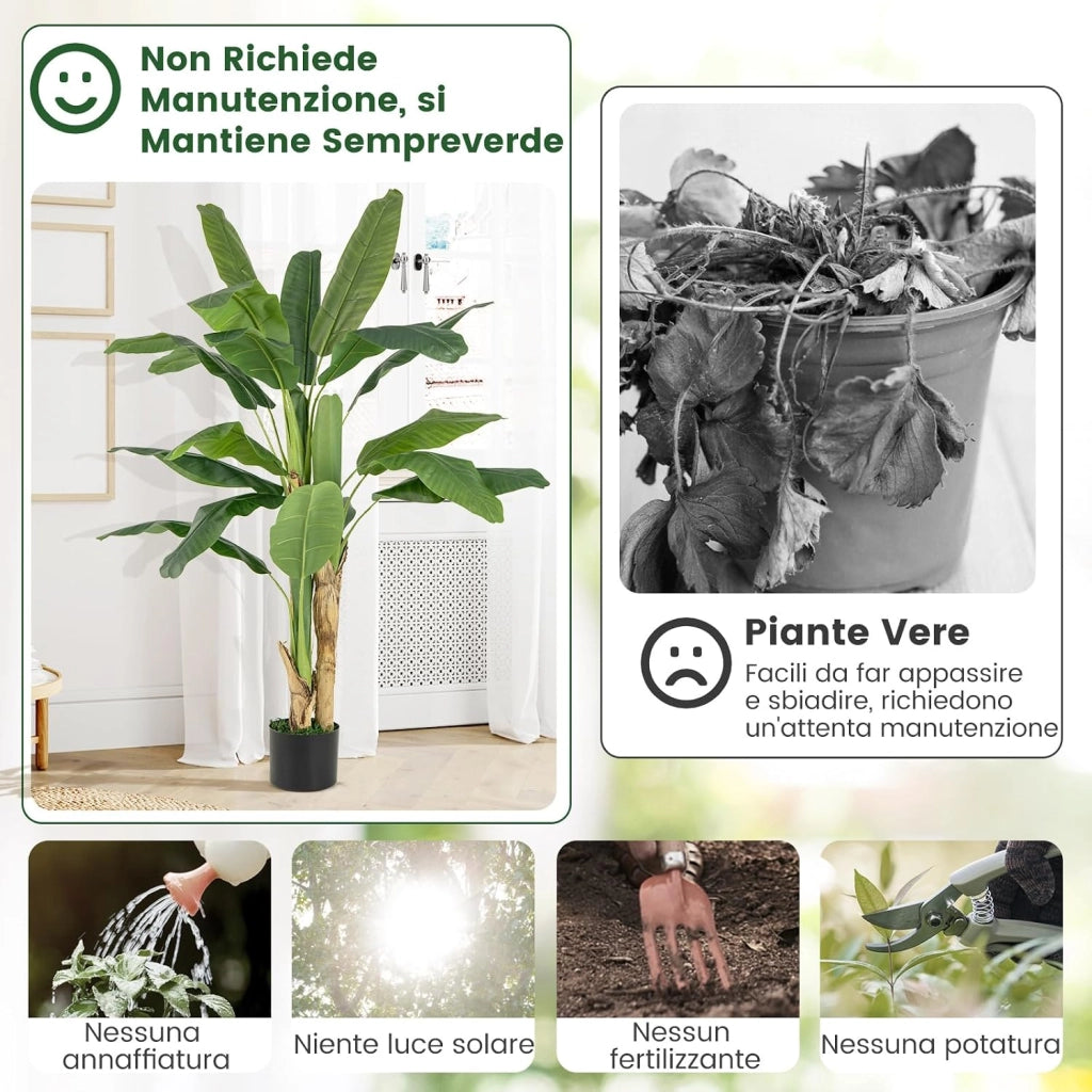 Pianta Finta da Interno ed Esterno 160/165/195 cm, Banano Artificiale Alto con Foglie e Tronchi, Pianta Artificiale Grande in Vaso per Salotto, Ingresso e Ufficio (160 cm)