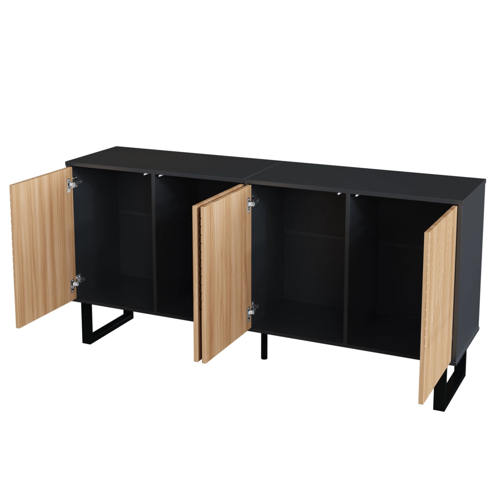 Mobile TV/credenza 160 x 38 x 75 cm in MDF e truciolare; nero e effetto legno