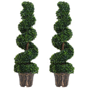 Set 2 Piante Artificiali di Bosso a Spirale per Interni ed Esterni con Vaso. ?32x120 cm. Verde