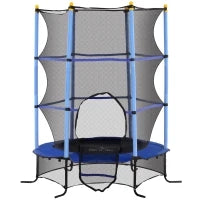 Trampolino Elastico per Bambini Ø1.6x1.9 m con Rete di Sicurezza e Pali Imbottiti, Età 3-10 Anni, Blu